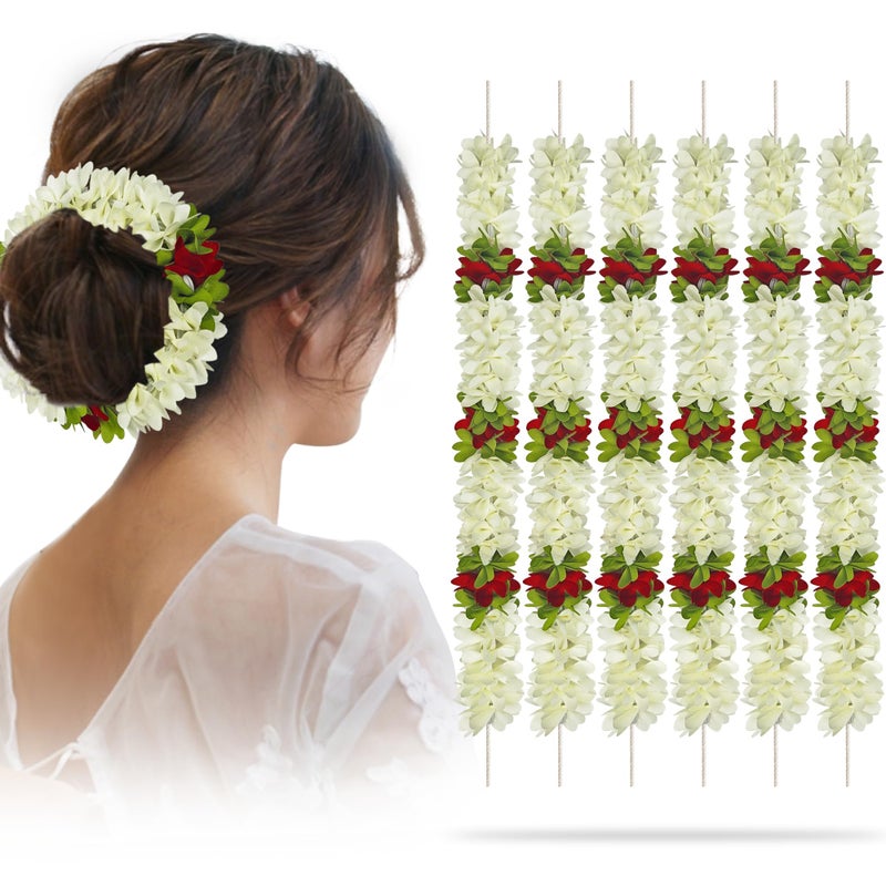 ZAINY 6 Pack Red White Mogra Artificial Gajra for Hair Indian Bun Braid  Traditional Veni  Gajra Bracelet  Jasmine Flowers  Bridal Hair Accessories for Women  Flower for Wedding  Floral Girl Accessory - Image 1