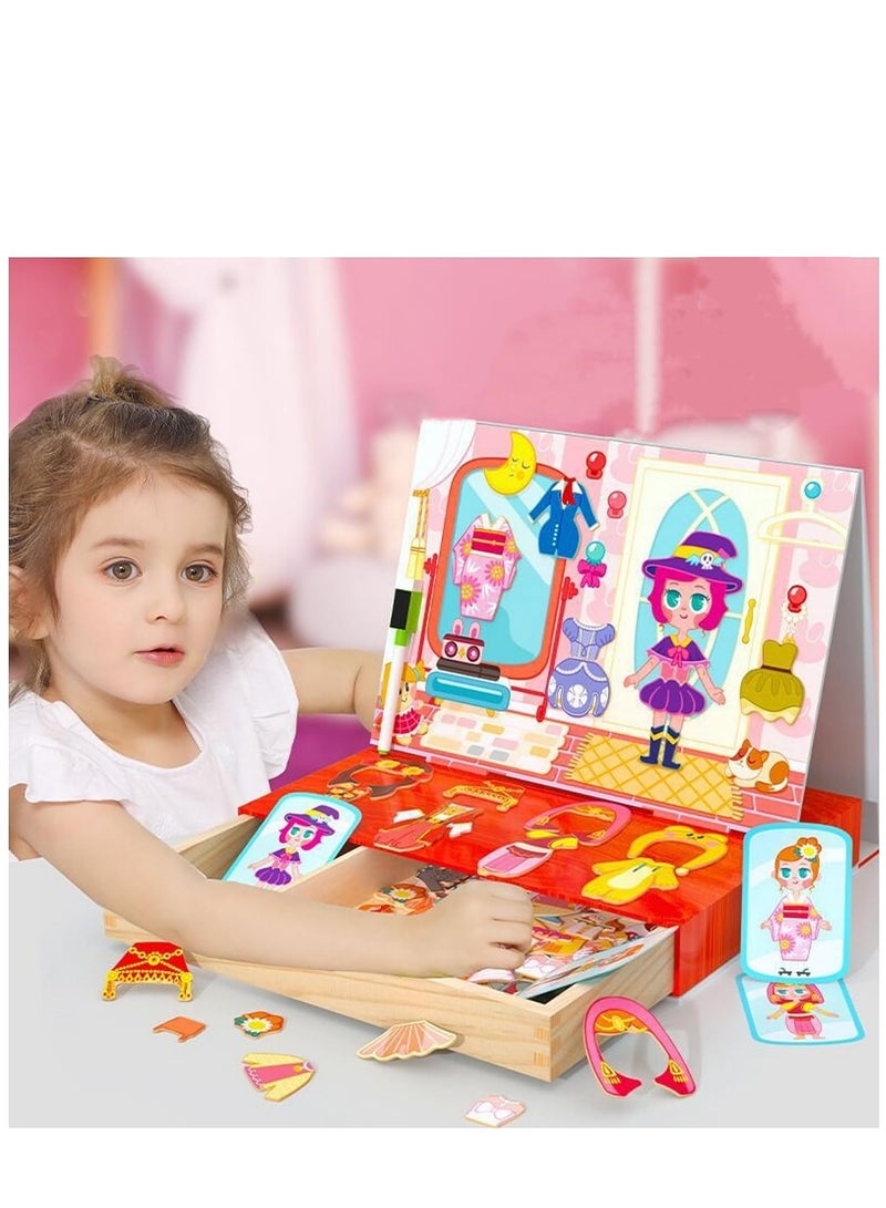 Soofam Wooden Magnetic Dress Up Box with Dress Accessories Travel Toys for Kids Everyday Play and Gift - Image 2