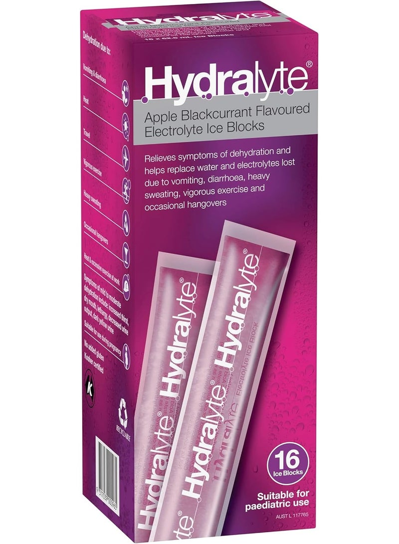 Hydralyte Electrolyte Ice Blocks Apple Blackcurrant Flavoured 16 Packs