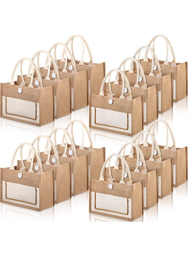 Reginary 16 Pieces Jute Burlap Totes Jute Tote Bags Reusable Burlap Bags with Handles for Wedding Shopping, 11.8 x 7.87 x 5.5 Inches (Beige) - Image 1