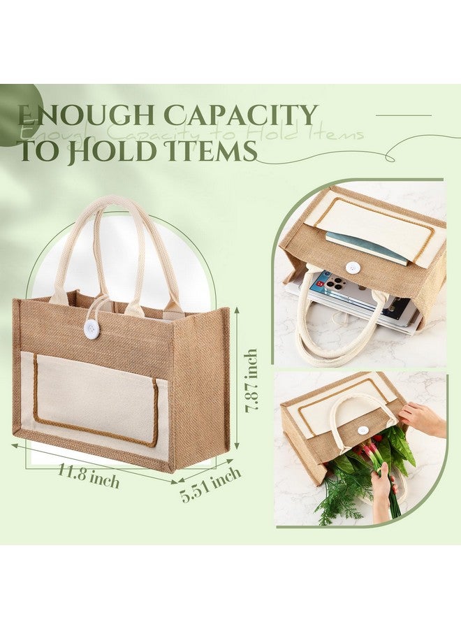 Reginary 16 Pieces Jute Burlap Totes Jute Tote Bags Reusable Burlap Bags with Handles for Wedding Shopping, 11.8 x 7.87 x 5.5 Inches (Beige) - Image 2