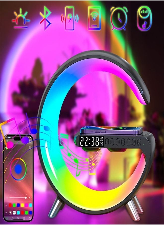 fashionhome - Multifunction Wireless Charger Portable Bluetooth Speaker Alarm Clock Intelligent LED with Music Syncing App Control Atmosphere Nightstand Table Lamp - Image 1