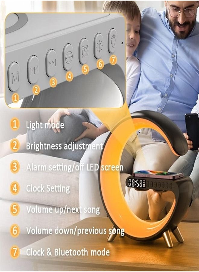 fashionhome - Multifunction Wireless Charger Portable Bluetooth Speaker Alarm Clock Intelligent LED with Music Syncing App Control Atmosphere Nightstand Table Lamp - Image 1