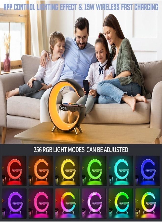fashionhome - Multifunction Wireless Charger Portable Bluetooth Speaker Alarm Clock Intelligent LED with Music Syncing App Control Atmosphere Nightstand Table Lamp - Image 1