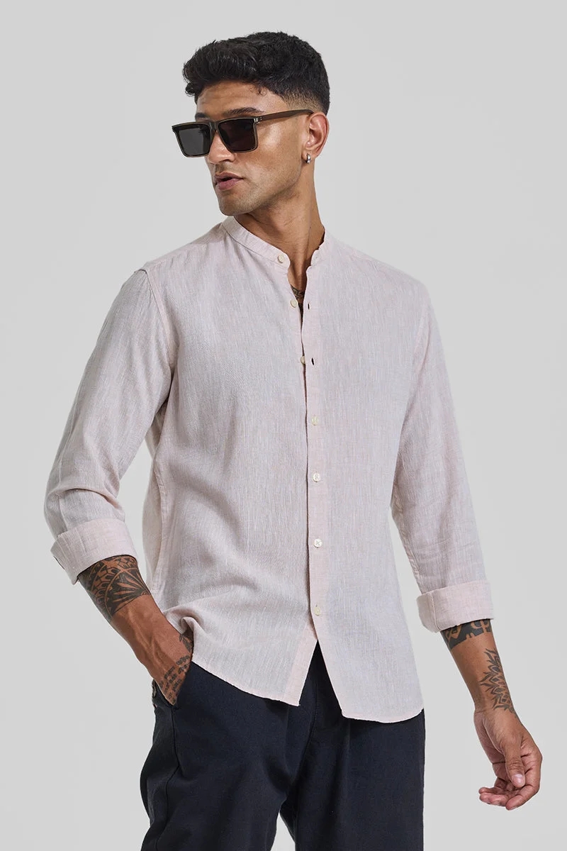 SNITCH Cream Textured Long Sleeve Slim Fit Shirt