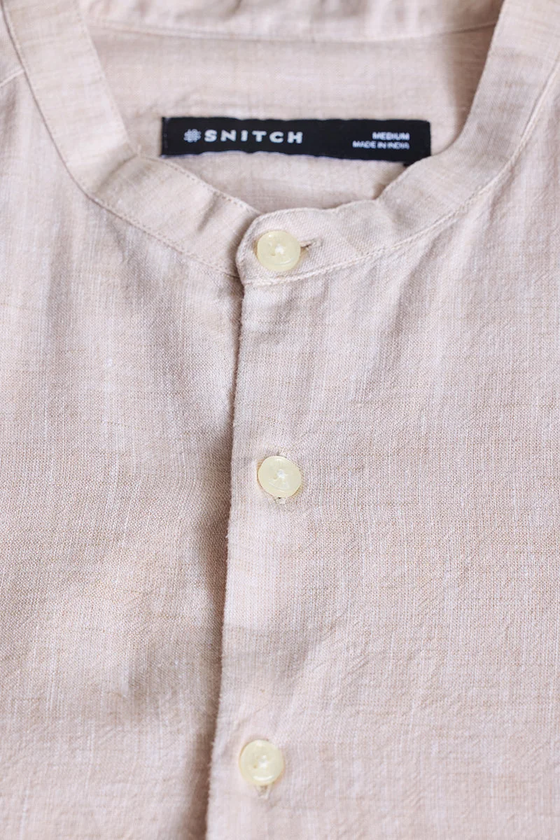 SNITCH Cream Textured Long Sleeve Slim Fit Shirt