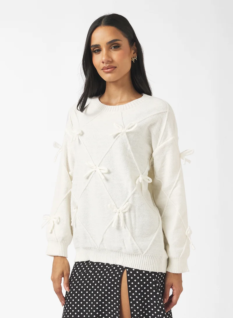 جينجر Bow Detail Knitted Sweater
