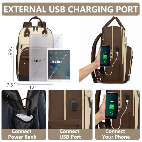 bagswan Laptop Backpack for Women Work Bag - 15.6 inch Travel Backpack Purse with USB Charger College Bookbag Waterproof Cute Casual Daypack Fashion Business Computer Backpacks for Teacher Nurse Brown Khaki - Image 4