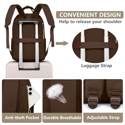 bagswan Laptop Backpack for Women Work Bag - 15.6 inch Travel Backpack Purse with USB Charger College Bookbag Waterproof Cute Casual Daypack Fashion Business Computer Backpacks for Teacher Nurse Brown Khaki - Image 5