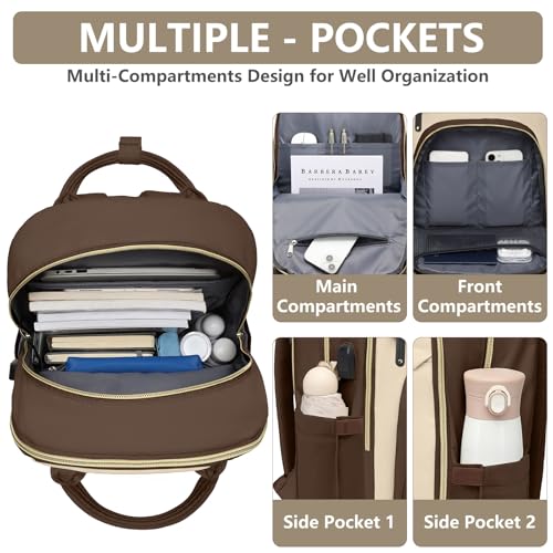 bagswan Laptop Backpack for Women Work Bag - 15.6 inch Travel Backpack Purse with USB Charger College Bookbag Waterproof Cute Casual Daypack Fashion Business Computer Backpacks for Teacher Nurse Brown Khaki - Image 3