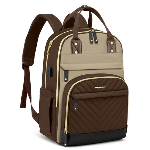bagswan Laptop Backpack for Women Work Bag - 15.6 inch Travel Backpack Purse with USB Charger College Bookbag Waterproof Cute Casual Daypack Fashion Business Computer Backpacks for Teacher Nurse Brown Khaki - Image 1