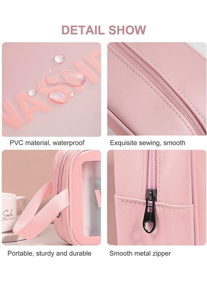 FLYNGO FLYNGO Clear Makeup Pouch Set, Cosmetic Organizer Bag for Women and Girls Travel Waterproof Toiletry Storage Kit (Set of 3 Light Pink)  - Image 3