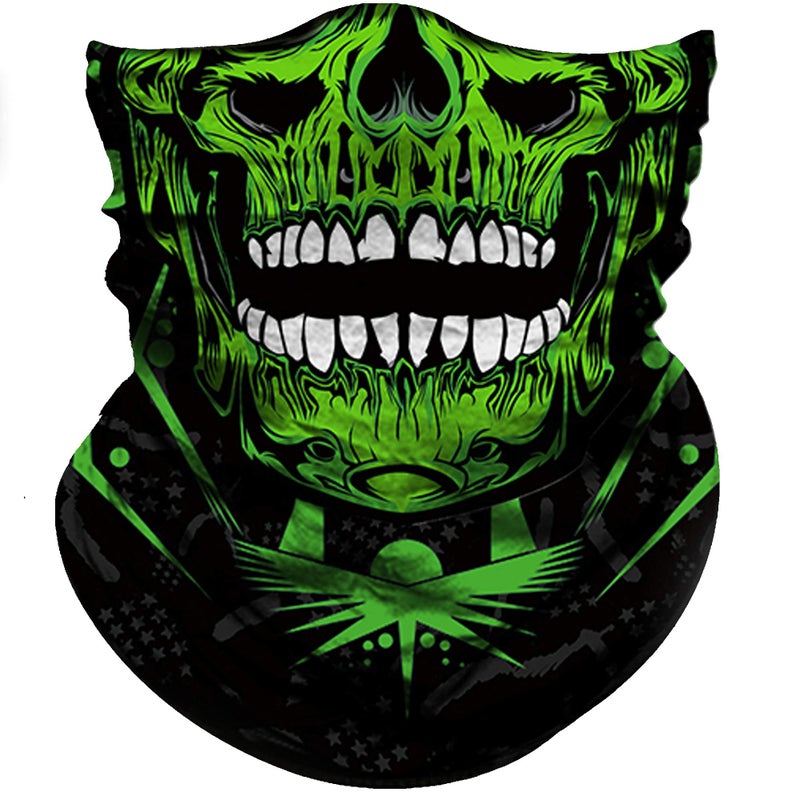 Obacle Skull Face Mask 3D Tube Mask with Seamless Durable Bandana Skeleton Design for Motorcycle Bike Riding Cycling Skull Green with White Teeth Open Mouth - Image 3
