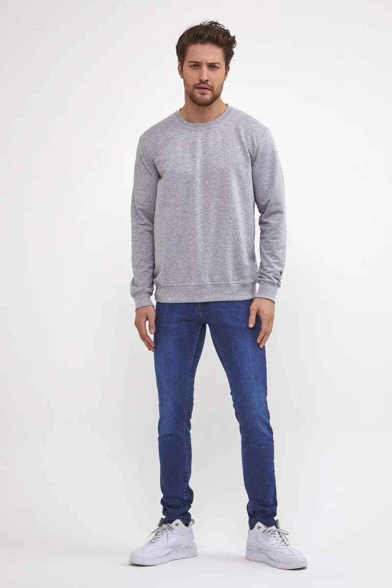 MRS Clothing Plaın Men's Grimelange Basic Crew Neck Thin Sweatshirt