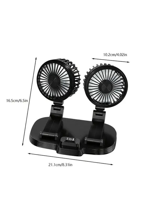 Dual Head USB Car Cooling Fan Adjustable Front Rear Left Right Classic Black - Image 2