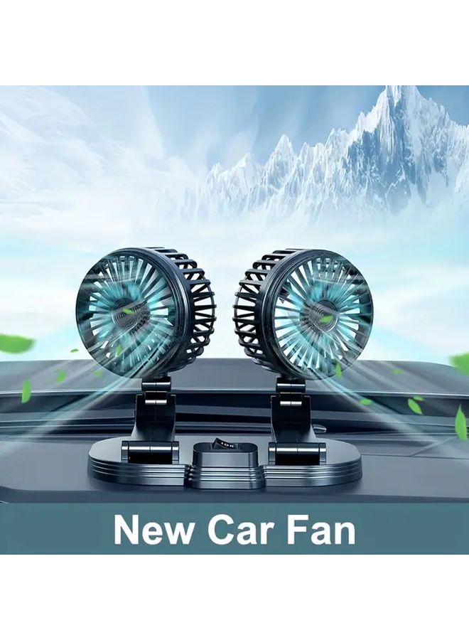 Dual Head USB Car Cooling Fan Adjustable Front Rear Left Right Classic Black - Image 1