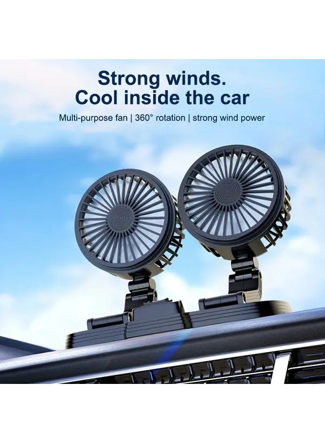 Dual Head USB Car Cooling Fan Adjustable Front Rear Left Right Classic Black - Image 5