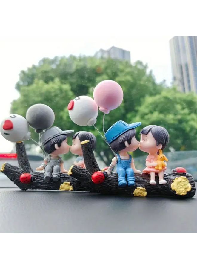 Blue Car Dashboard Figurines Set Cartoon Couple With Balloons Valentine Gift - Image 1