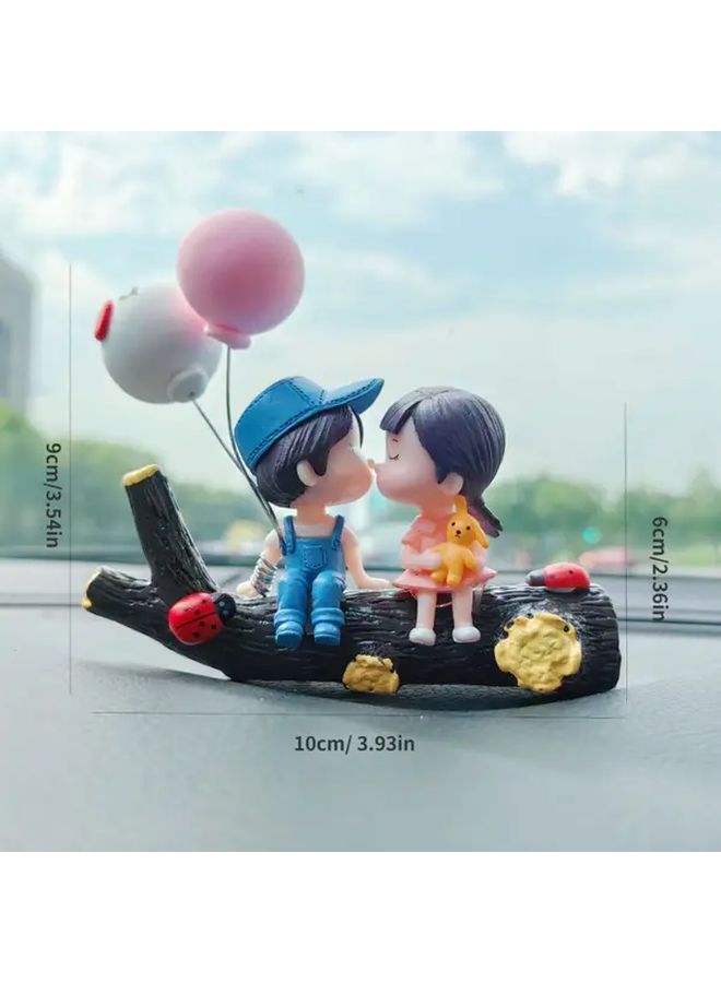 Blue Car Dashboard Figurines Set Cartoon Couple With Balloons Valentine Gift - Image 4
