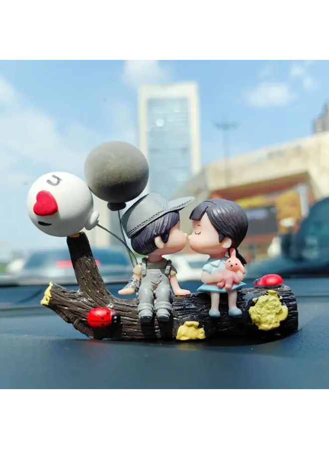 Blue Car Dashboard Figurines Set Cartoon Couple With Balloons Valentine Gift - Image 5