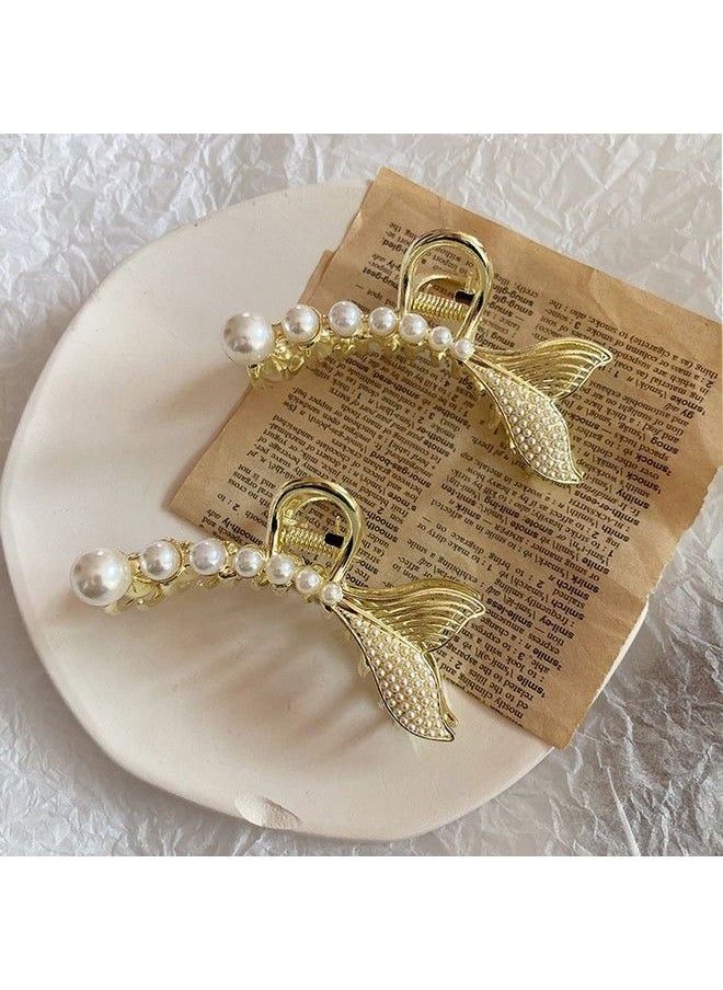 Agirlvct - Pearl Hair Clips Metal Hair Claw Clip Nonslip Hair Catch Jaw Clamp Hiar Accessaries Birthday Gift For Thin Long Hair Women Girls Girlfriend (Fish Tail) - Image 1
