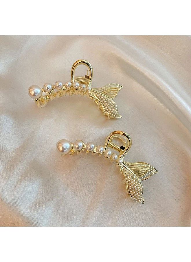 Agirlvct - Pearl Hair Clips Metal Hair Claw Clip Nonslip Hair Catch Jaw Clamp Hiar Accessaries Birthday Gift For Thin Long Hair Women Girls Girlfriend (Fish Tail) - Image 1