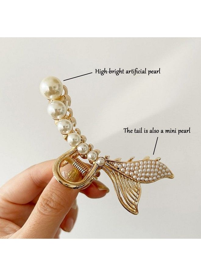 Agirlvct - Pearl Hair Clips Metal Hair Claw Clip Nonslip Hair Catch Jaw Clamp Hiar Accessaries Birthday Gift For Thin Long Hair Women Girls Girlfriend (Fish Tail) - Image 1