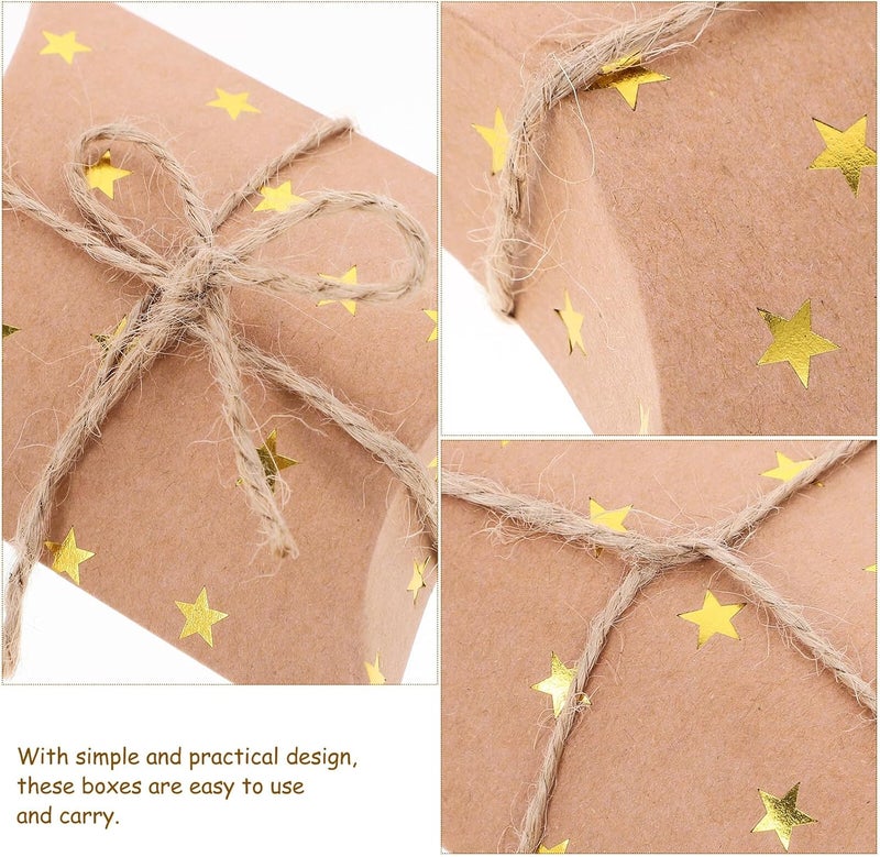 SUPVOX 100pcs Kraft Paper Pillow Shaped Boxes with Gold Foil Star and Rope, Small Candy Container and Cookie Packaging Boxes for Wedding Party Favors and Holiday Presents - Image 3