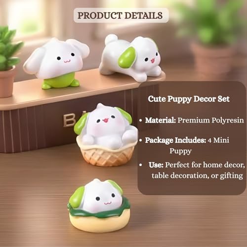 ascension 4 Pieces of Cute Dogs Miniature Set Unique Gifts for Girlfriend Boyfriend Dog Miniature Set for Garden Décor, Living Room, Office, Restaurant Decoration, Doll House Decor - Image 4