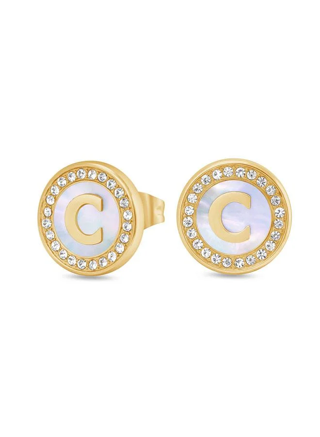 CERRUTI 1881 Raffaella White Mother-of-pearl Gold Plated Stainless Steel Earrings for Women 15mm