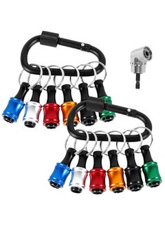 12 Pcs 1/4 inch Hex Shank Screwdriver Bits Holder with 105° Right Angle Drill Attachment, Bit Holder Keychain for Impact Driver, Quick-Change Extension Bar Keychain Drill Screw Adapter