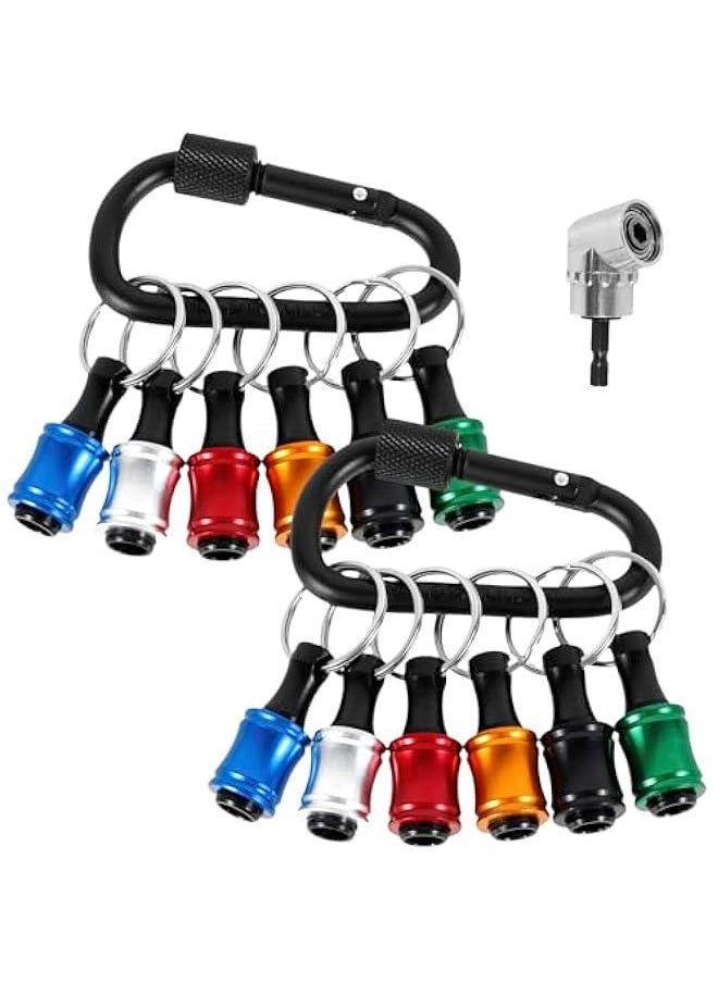 Generic - 12 Pcs 1/4 inch Hex Shank Screwdriver Bits Holder with 105° Right Angle Drill Attachment, Bit Holder Keychain for Impact Driver, Quick-Change Extension Bar Keychain Drill Screw Adapter - Image 1