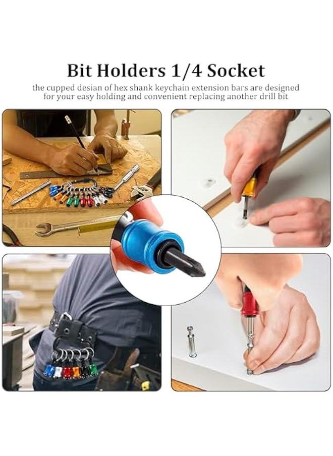 Generic - 12 Pcs 1/4 inch Hex Shank Screwdriver Bits Holder with 105° Right Angle Drill Attachment, Bit Holder Keychain for Impact Driver, Quick-Change Extension Bar Keychain Drill Screw Adapter - Image 1