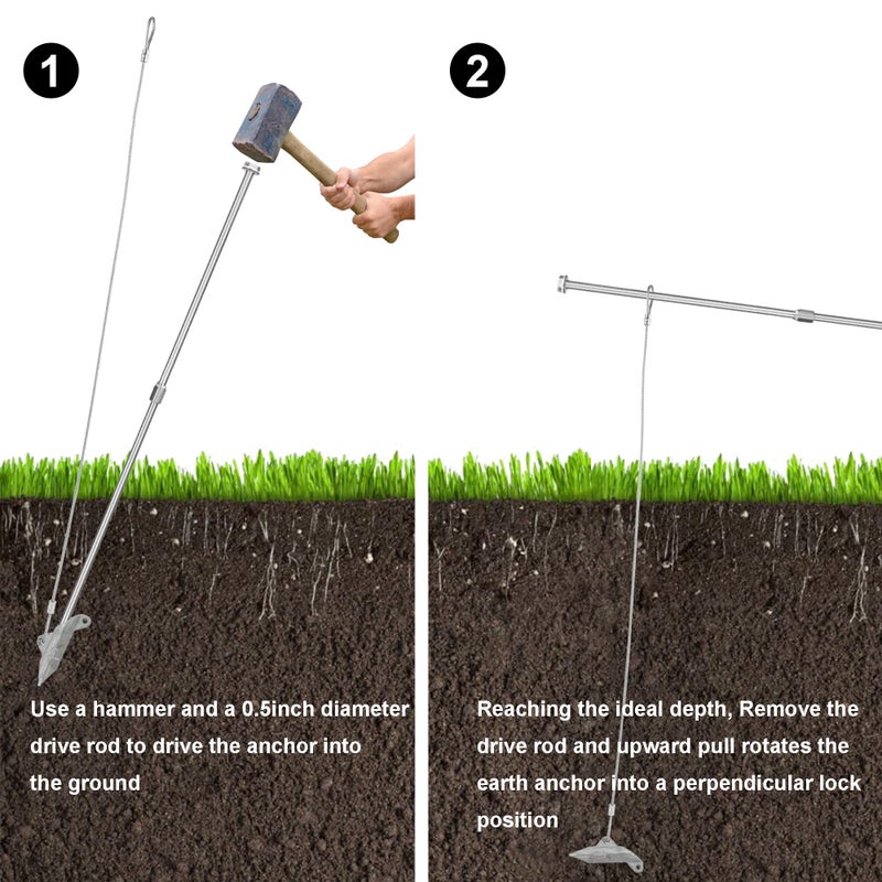 LARNORJE 6 Pack Ground Earth Anchors with Drive Steel Stool - Easy Hook Anchor with 30" Long x 1/8" Cable, Ideal for Securing Shed, Fence, Green House, Swing Set and More. - Image 4