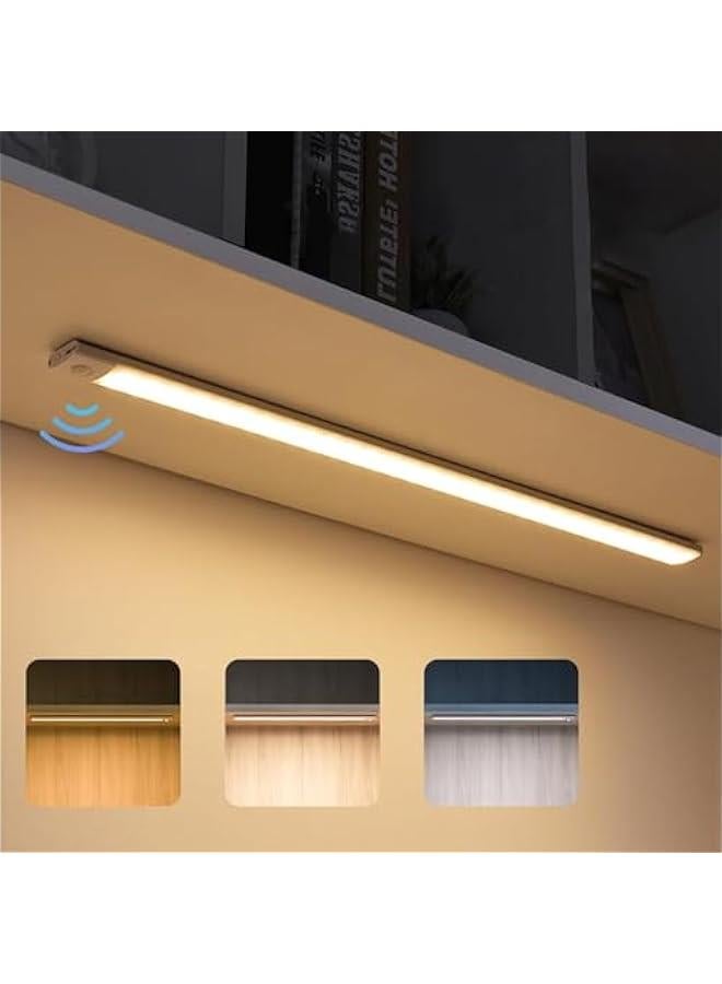 HOOKOR Motion Sensor Closet Lights,3-Color Dimming LED Rechargeable Under Cabinet Night Light, Slim Magnetic Closet Light, Wireless Light for Kitchen, Staircase, Wardrobe, Study Light (White, 30CM) - Image 1