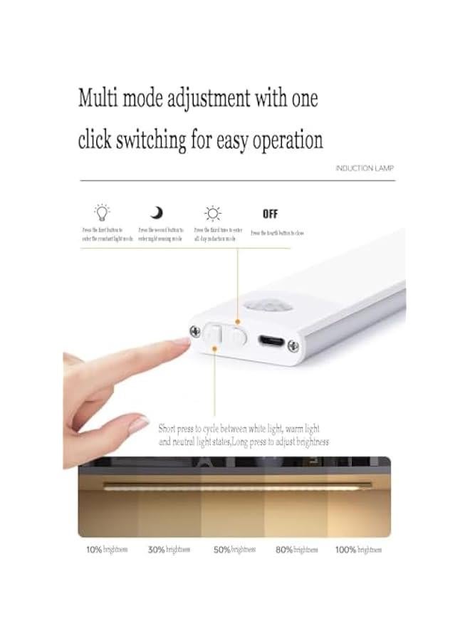 HOOKOR Motion Sensor Closet Lights,3-Color Dimming LED Rechargeable Under Cabinet Night Light, Slim Magnetic Closet Light, Wireless Light for Kitchen, Staircase, Wardrobe, Study Light (White, 30CM) - Image 5