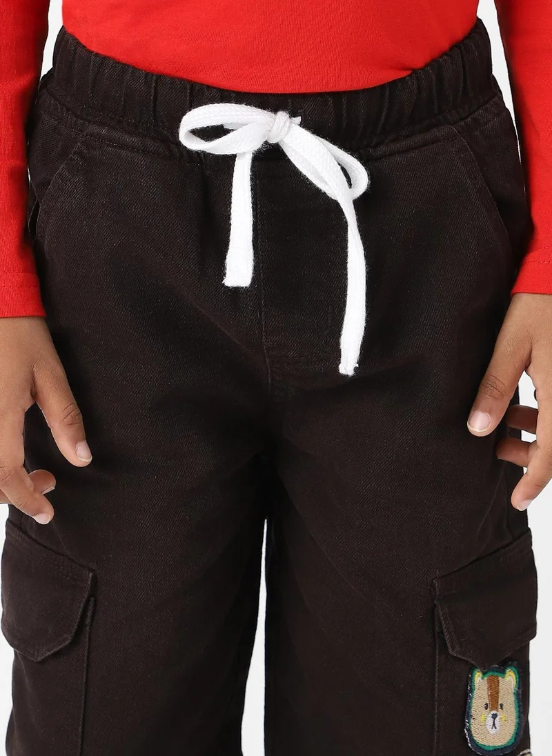 Nautinati Black Nautinati Boys Bear Patch Denim Cargo Style Joggers for Men | Best Price UAE
