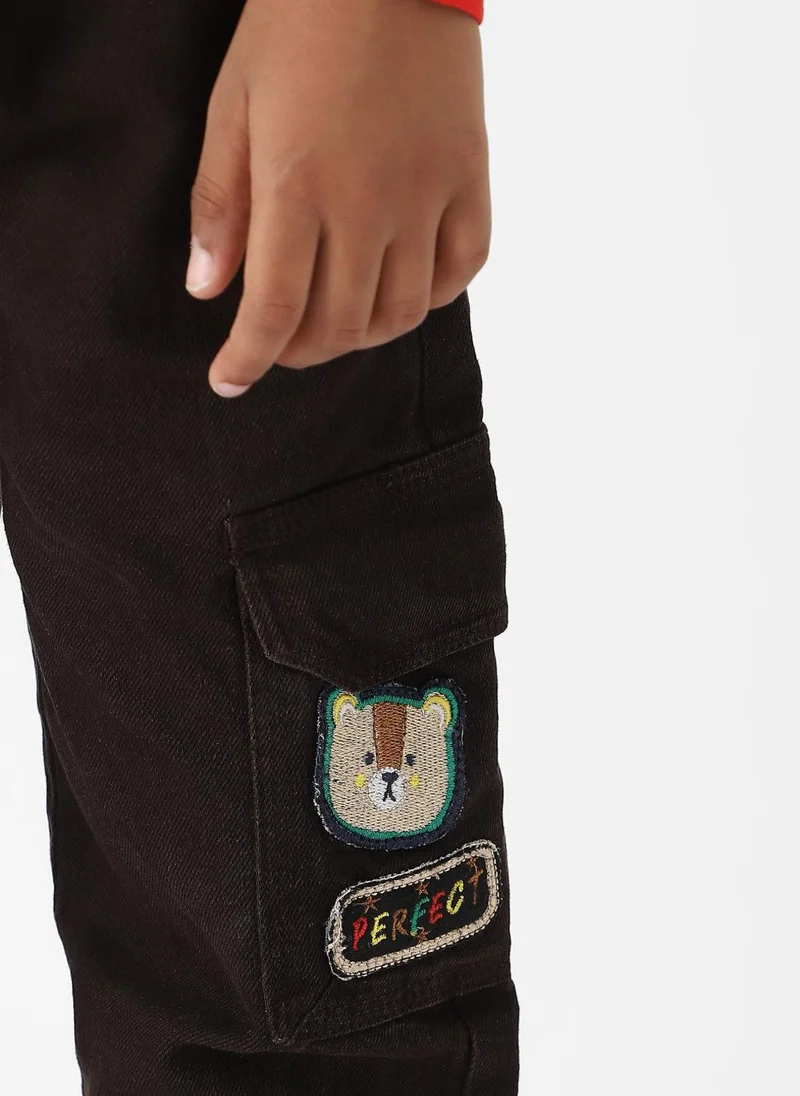 Nautinati Black Nautinati Boys Bear Patch Denim Cargo Style Joggers for Men | Best Price UAE