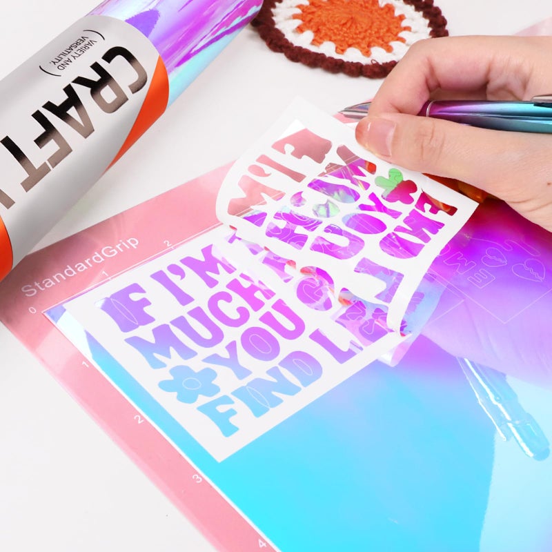 WRAPXPERT Holographic Permanent Vinyl,12" x8ft Iridescent Vinyl Opal White,Color Shift Chrome Adhesive Vinyl Easy to Peel and Transfer for Crafts,Lettering - Image 2