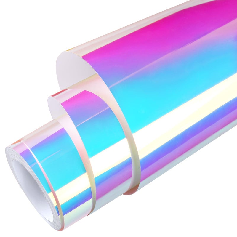 WRAPXPERT Holographic Permanent Vinyl,12" x8ft Iridescent Vinyl Opal White,Color Shift Chrome Adhesive Vinyl Easy to Peel and Transfer for Crafts,Lettering - Image 1