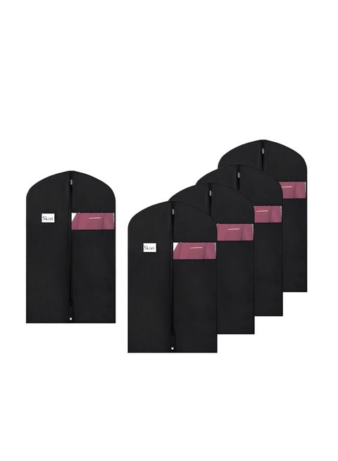 5Pcs Suit Bags Suit Covers for Men Breathable Garment Bags Non-Woven Clothes Covers Coat Bags Dust Proof Dress Bags with Clear Window for Wardrobe Travel Jacket Closet Storage Black 100x60cm