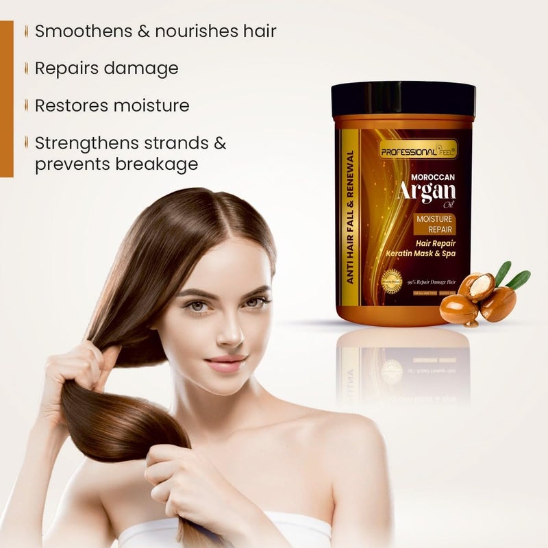 Professional Feel Moroccan Argan Oil Moisture Repair Keratin Hair Repair Mask  Spa Total Repair Hair 800 gm - Image 2