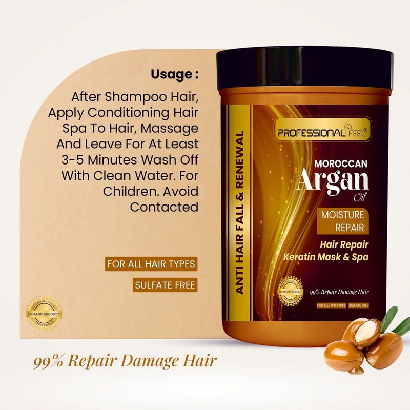 Professional Feel Moroccan Argan Oil Moisture Repair Keratin Hair Repair Mask  Spa Total Repair Hair 800 gm - Image 3