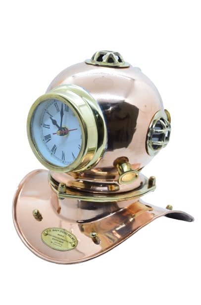 Royal Nautical 9 Inch Vintage Clock Table Premium Brass Clocks Maritime Scuba Dive Helmet Marine Shelf Ship Clock Home Office Dcor Diving Helmet Collectible Best for Gift