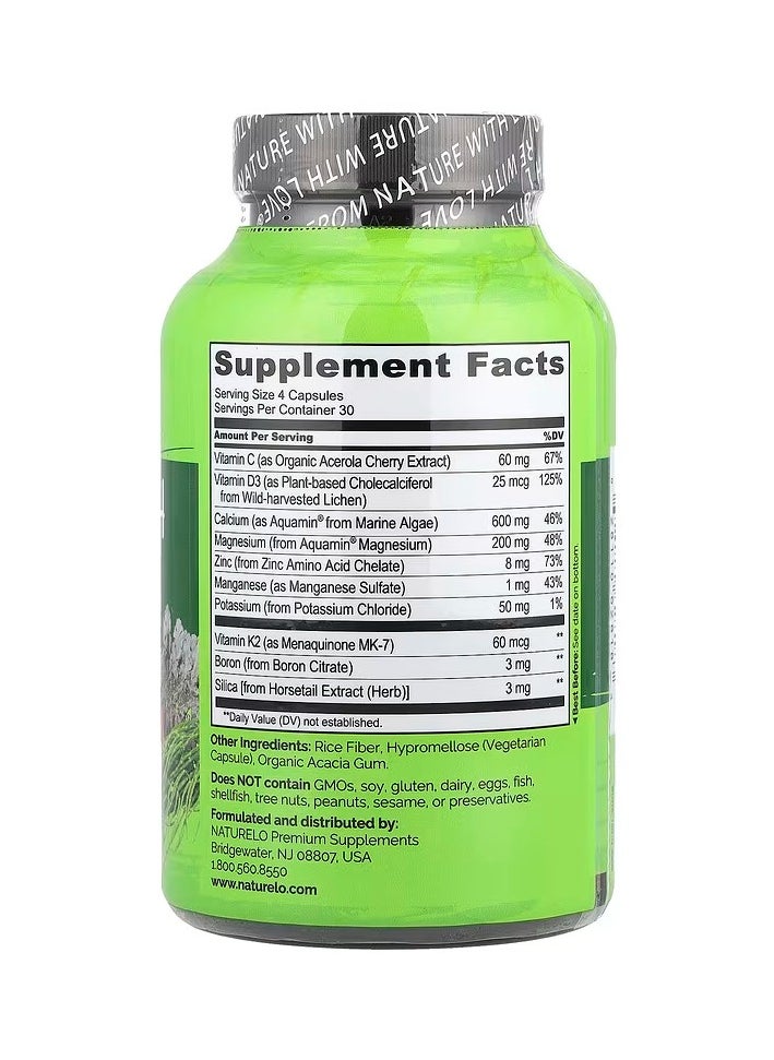 NATURELO - Bone Strength - Plant-Based Calcium Complex With Magnesium.C.D3.K2 & Zinc To Support Bone Health & Density- 120 Vegetarian Capsules - Image 1
