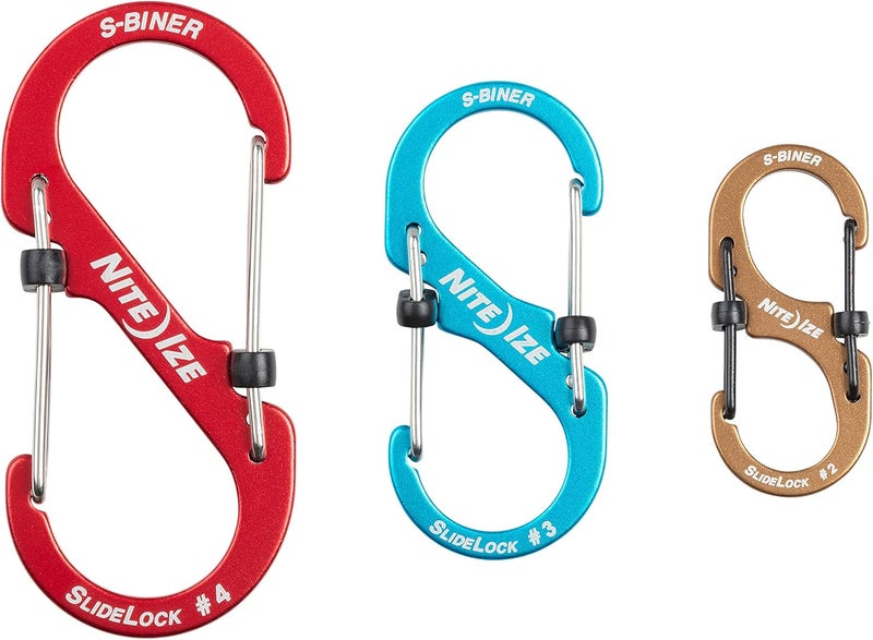 NiteIze S-Biner SlideLock Stainless Steel Dual Locking Carabiner - S-Biner Key Holder with Locking Gate - Carabiner Organizer for Keys & Camping Accessories - Assorted Sizes, Assorted Colors (3 Pack) - Image 3