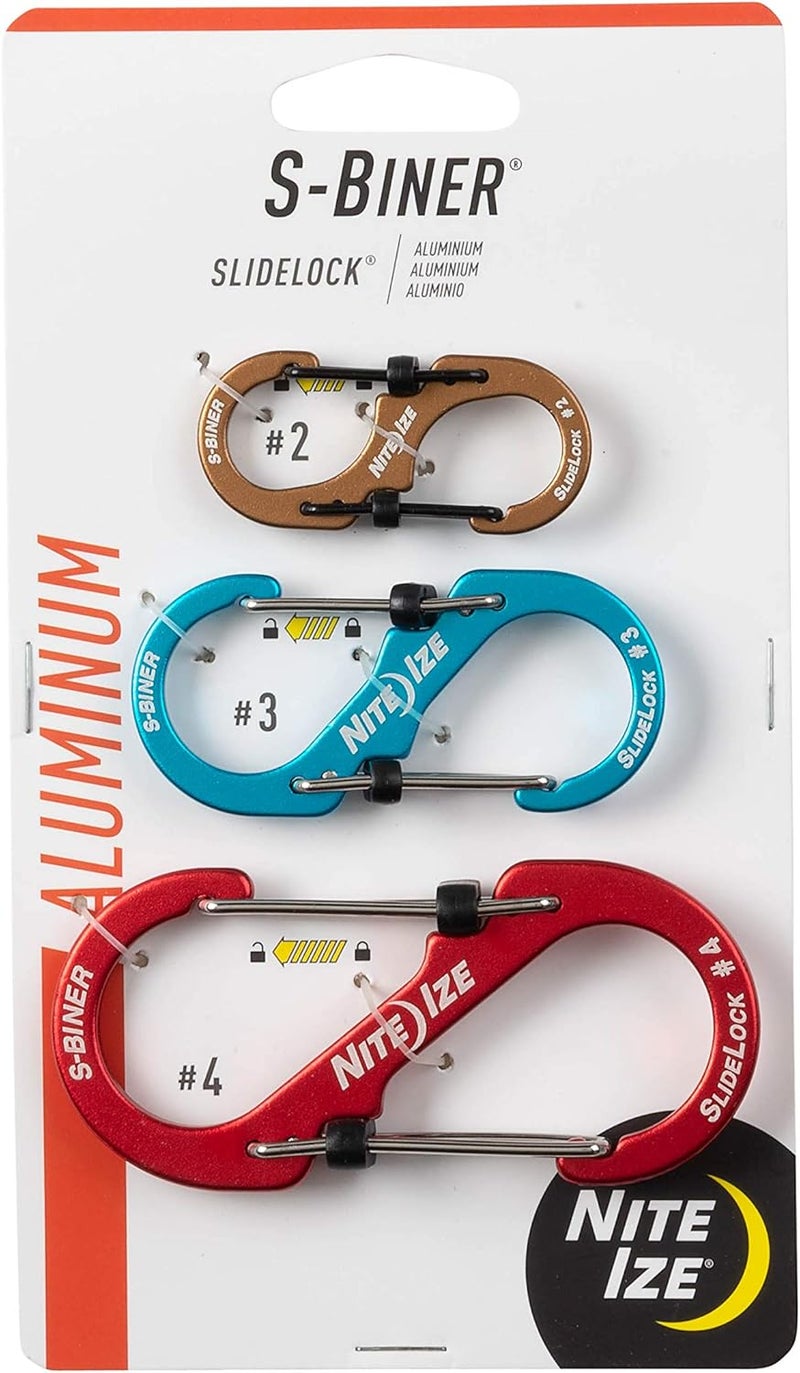 NiteIze S-Biner SlideLock Stainless Steel Dual Locking Carabiner - S-Biner Key Holder with Locking Gate - Carabiner Organizer for Keys & Camping Accessories - Assorted Sizes, Assorted Colors (3 Pack) - Image 1