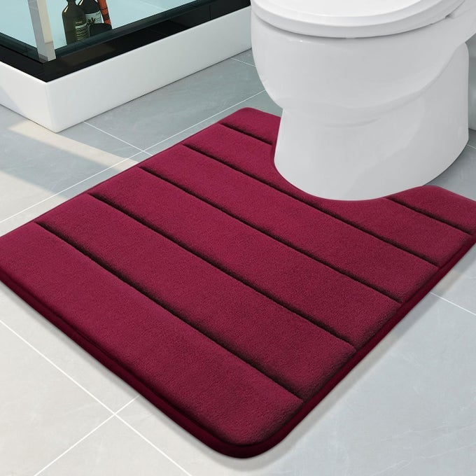 MEMORY FOAM USHAPED CONTOUR TOILET RUGS NON SLIP ABSORBENT THICK SOFT WASHABLE BATHROOM MAT FLOOR CARPET BATH RUGS MAT FOR TOILET BASE 24 X 20 BURGUNDY