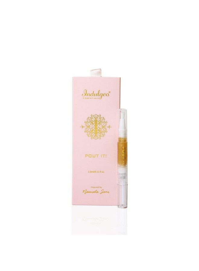 Indulgeo ESSENTIALS Pout It 24K Gold Lip Oil 3.5Ml ; Natural Plump Pout Lips ; Brightening Lip Solution ; Relieves Dry Lips ; 24Kgold Flakes ; Cinnamon Oil Jamaican Coffee Beans ; Gold Lip Oil - Image 1