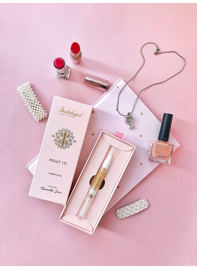 Indulgeo ESSENTIALS Pout It 24K Gold Lip Oil 3.5Ml ; Natural Plump Pout Lips ; Brightening Lip Solution ; Relieves Dry Lips ; 24Kgold Flakes ; Cinnamon Oil Jamaican Coffee Beans ; Gold Lip Oil - Image 3